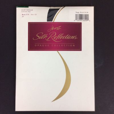 Hanes Silk Reflections Opaque Pantyhose Size CD Large Jet Black Control Top